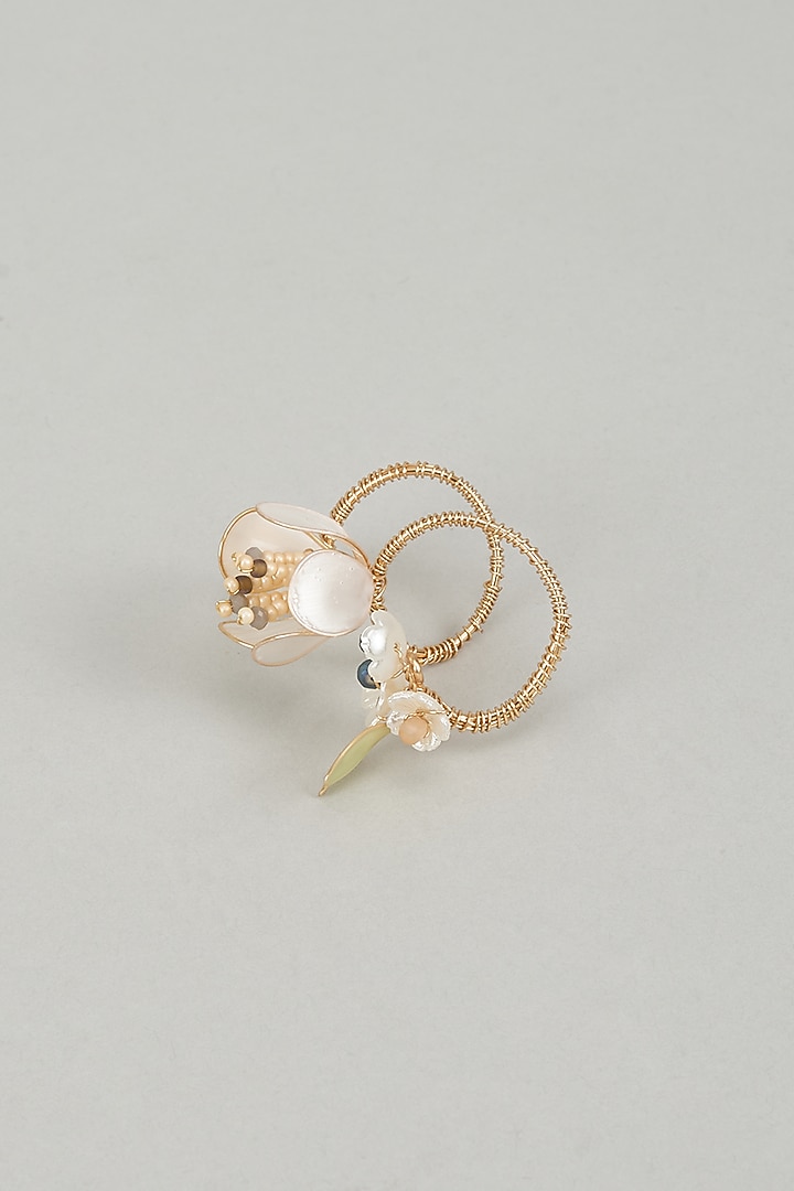 Gold Finish White Enameled Handcrafted Adjustable Floral Ring by THE BEAUTIFUL SECRET at Pernia's Pop Up Shop