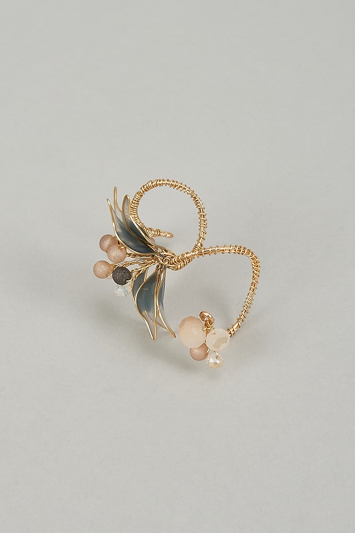 Gold Finish Blue Enameled Handcrafted Adjustable Floral Ring by THE BEAUTIFUL SECRET at Pernia's Pop Up Shop