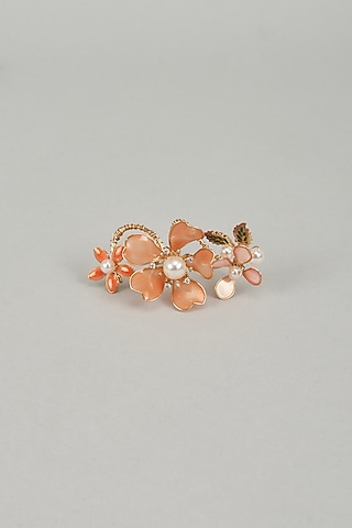 Gold Finish Orange Enameled Handcrafted Adjustable Floral Ring by THE BEAUTIFUL SECRET