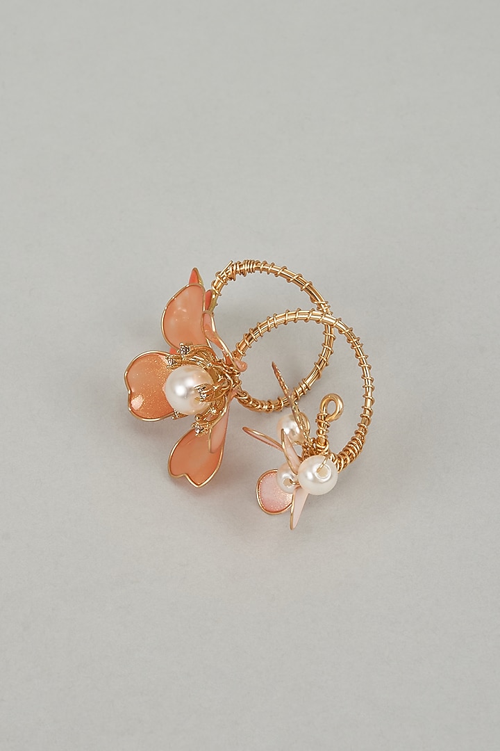 Gold Finish Orange Enameled Handcrafted Adjustable Floral Ring by THE BEAUTIFUL SECRET at Pernia's Pop Up Shop