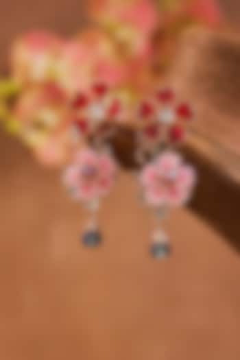 Pink Enameled Floral Dangler Earrings by THE BEAUTIFUL SECRET at Pernia's Pop Up Shop