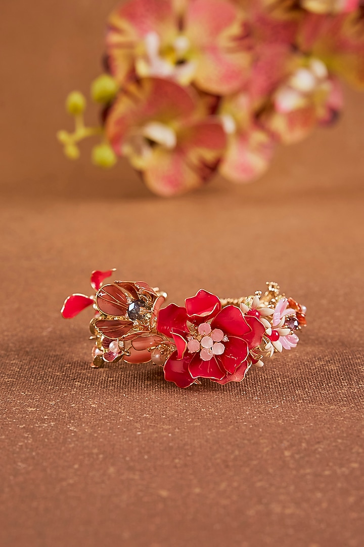 Pink Enameled Floral Bracelet by THE BEAUTIFUL SECRET at Pernia's Pop Up Shop