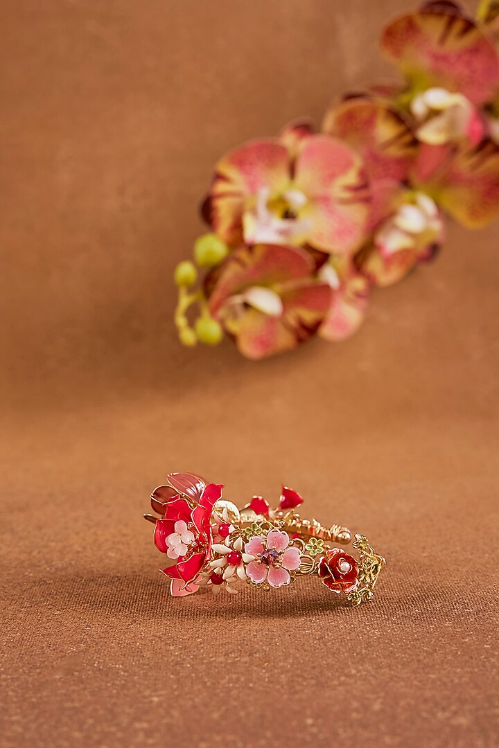 Pink Enameled Floral Bracelet by THE BEAUTIFUL SECRET at Pernia's Pop Up Shop