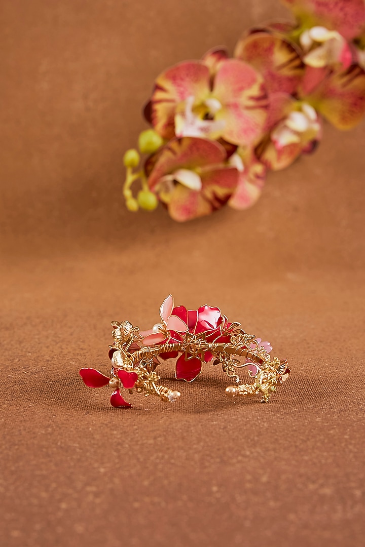 Pink Enameled Floral Bracelet by THE BEAUTIFUL SECRET at Pernia's Pop Up Shop