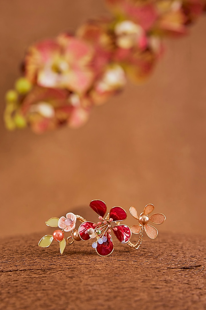Pink Enameled Floral Ring by THE BEAUTIFUL SECRET at Pernia's Pop Up Shop