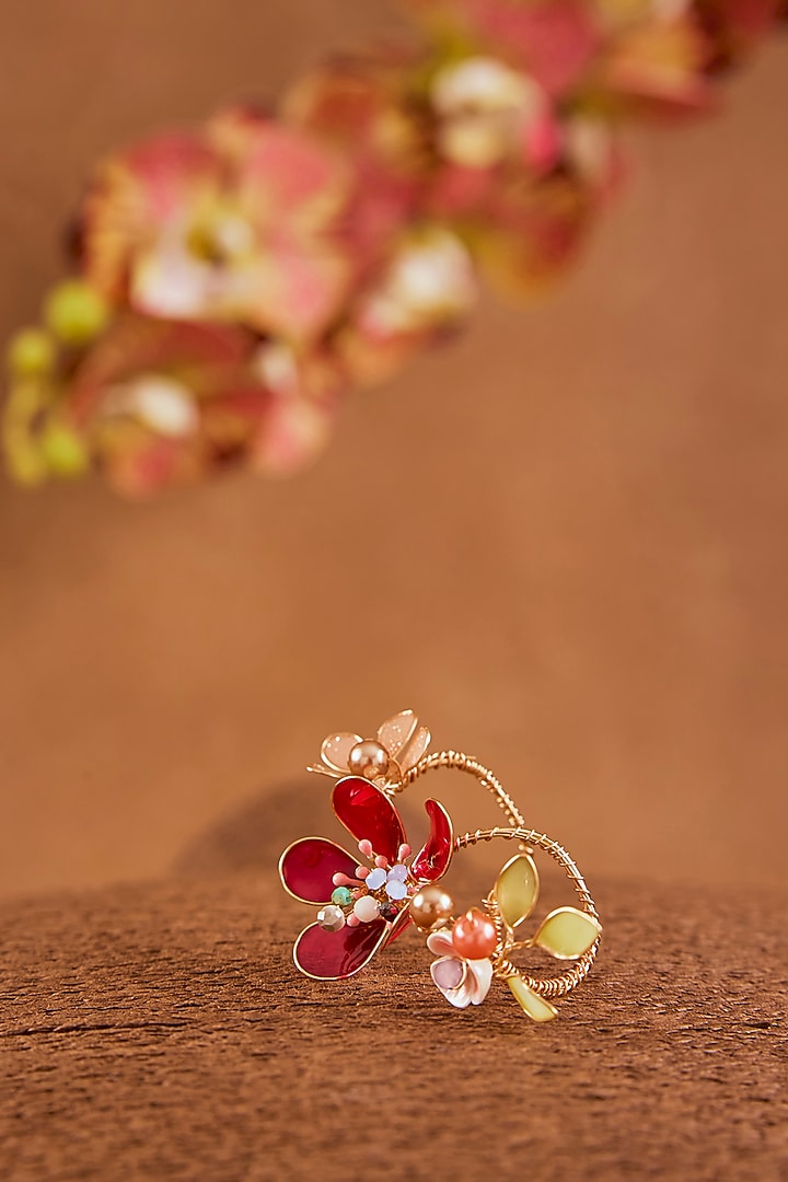 Pink Enameled Floral Ring by THE BEAUTIFUL SECRET at Pernia's Pop Up Shop
