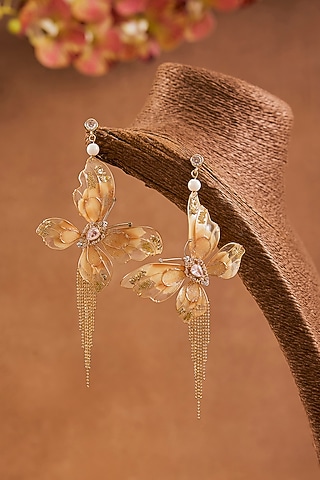 Golden Enameled Floral Dangler Earrings by THE BEAUTIFUL SECRET