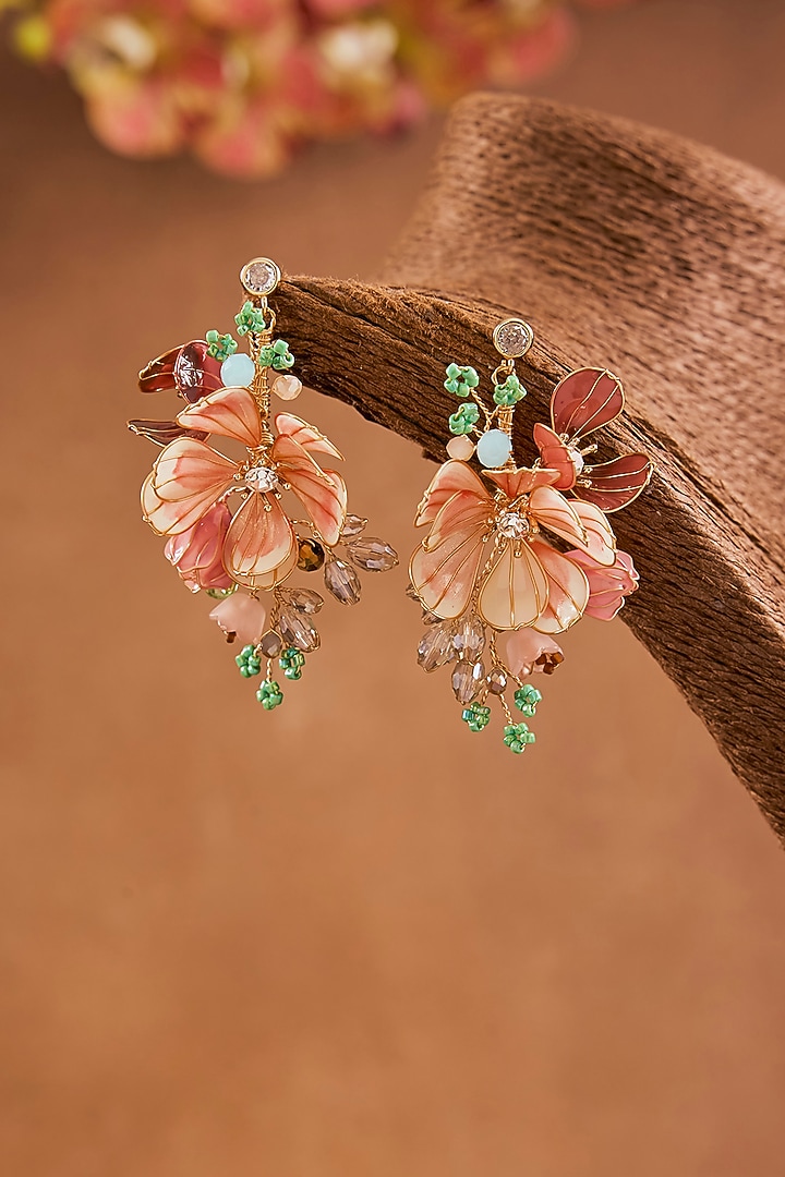 Multi-Colored Enameled Floral Dangler Earrings by THE BEAUTIFUL SECRET at Pernia's Pop Up Shop