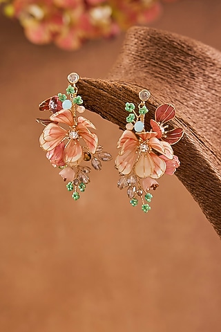 Multi-Colored Enameled Floral Dangler Earrings by THE BEAUTIFUL SECRET