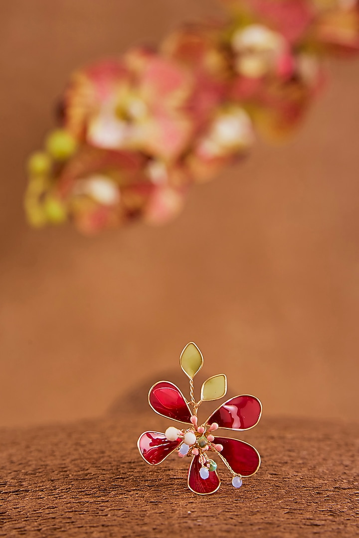 Red Enameled Floral Ring by THE BEAUTIFUL SECRET at Pernia's Pop Up Shop