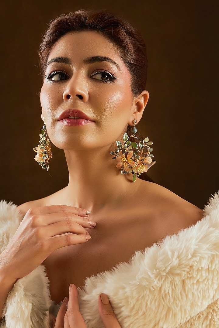 Multi-Colored Enameled Floral Dangler Earrings by THE BEAUTIFUL SECRET at Pernia's Pop Up Shop