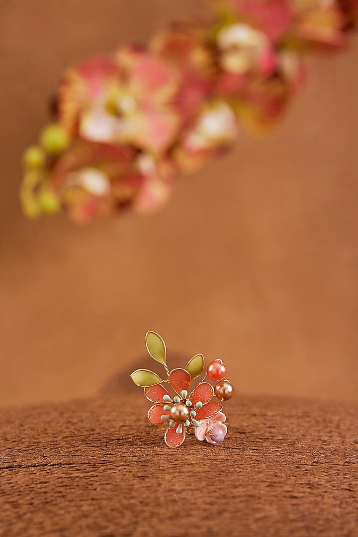 Pink Enameled Floral Ring by THE BEAUTIFUL SECRET at Pernia's Pop Up Shop