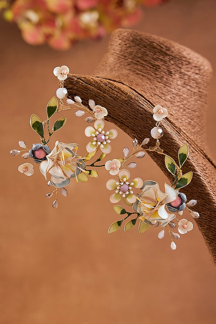 Blue Enameled Floral Dangler Earrings by THE BEAUTIFUL SECRET at Pernia's Pop Up Shop