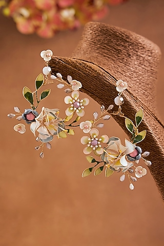 Blue Enameled Floral Dangler Earrings by THE BEAUTIFUL SECRET