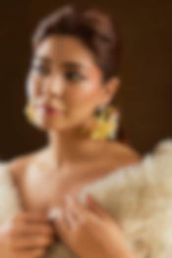 Yellow Enameled Floral Dangler Earrings by THE BEAUTIFUL SECRET at Pernia's Pop Up Shop