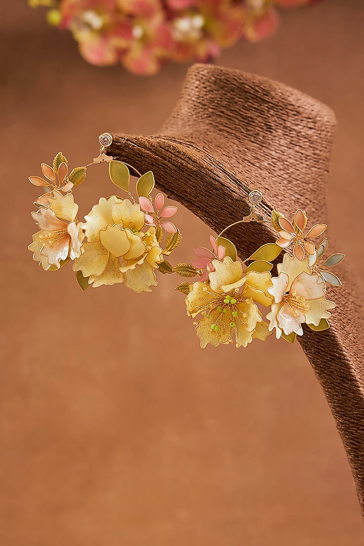 Yellow Enameled Floral Dangler Earrings by THE BEAUTIFUL SECRET at Pernia's Pop Up Shop
