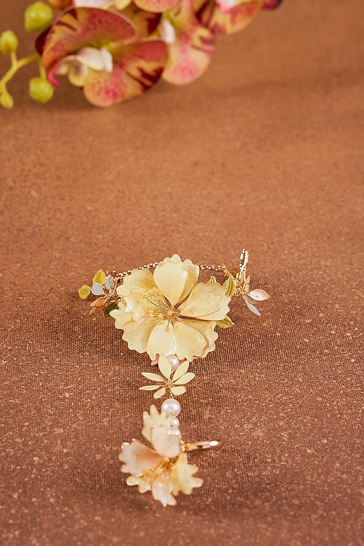 Yellow Enameled Floral Hathphool by THE BEAUTIFUL SECRET at Pernia's Pop Up Shop