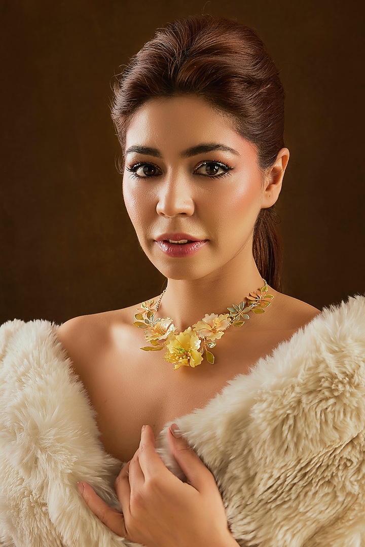 Yellow Enameled Floral Necklace by THE BEAUTIFUL SECRET at Pernia's Pop Up Shop