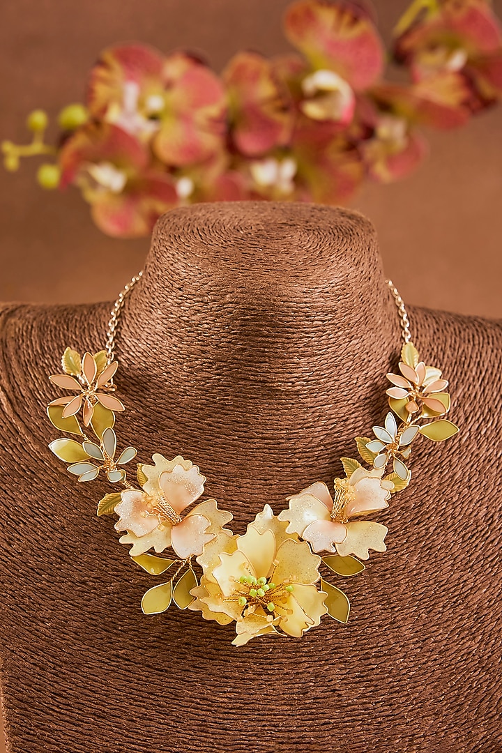 Yellow Enameled Floral Necklace by THE BEAUTIFUL SECRET at Pernia's Pop Up Shop