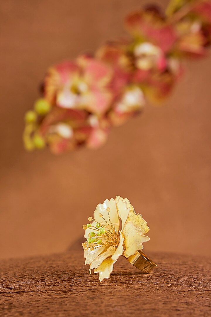 Yellow Enameled Floral Ring by THE BEAUTIFUL SECRET at Pernia's Pop Up Shop