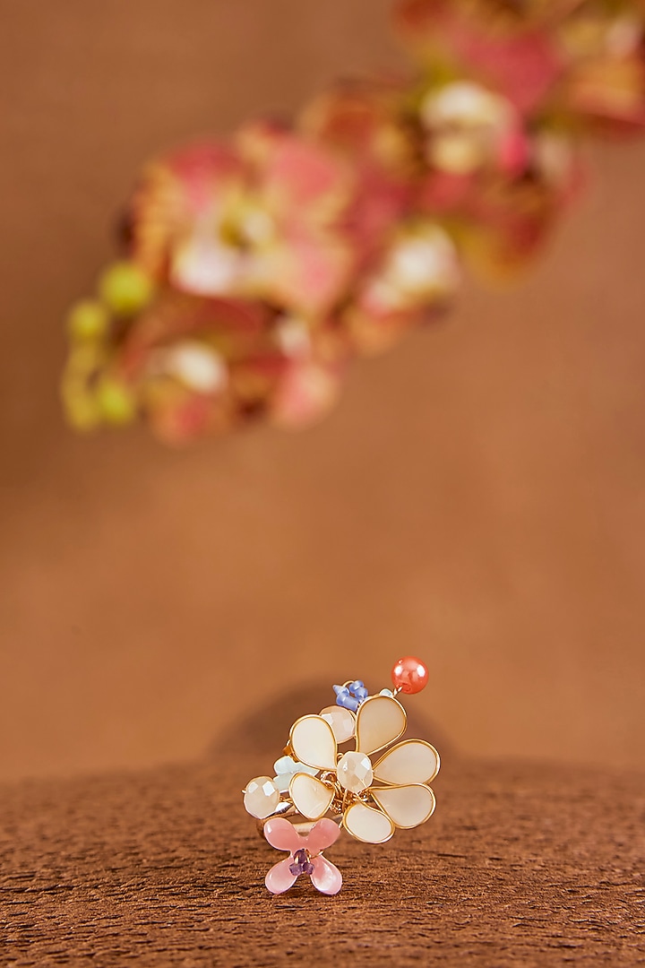 Pink Enameled Floral Ring by THE BEAUTIFUL SECRET at Pernia's Pop Up Shop