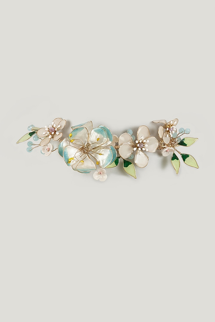 Gold Finish Blue Enameled Floral Choker Necklace by THE BEAUTIFUL SECRET at Pernia's Pop Up Shop