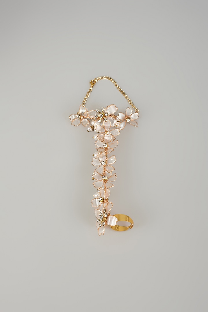 Gold Finish White Enameled Floral Handharness by THE BEAUTIFUL SECRET at Pernia's Pop Up Shop