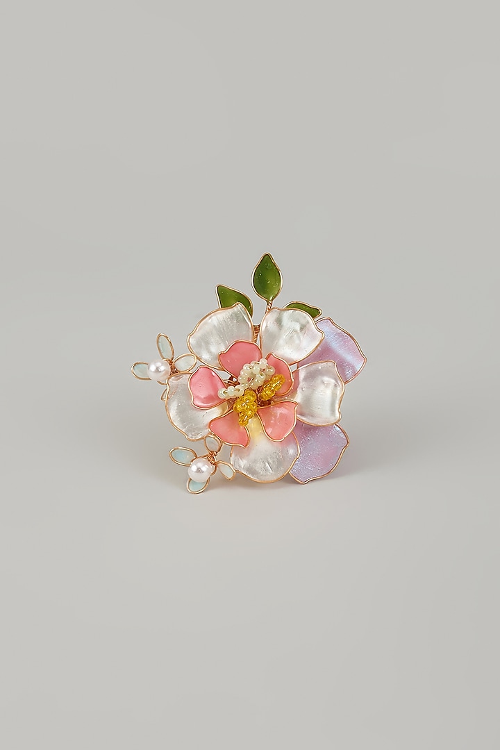 Gold Finish Multi-Colored Enameled Floral Ring by THE BEAUTIFUL SECRET at Pernia's Pop Up Shop