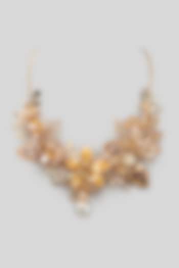 Gold Finish Pearl Enameled Handcrafted Floral Necklace by THE BEAUTIFUL SECRET at Pernia's Pop Up Shop