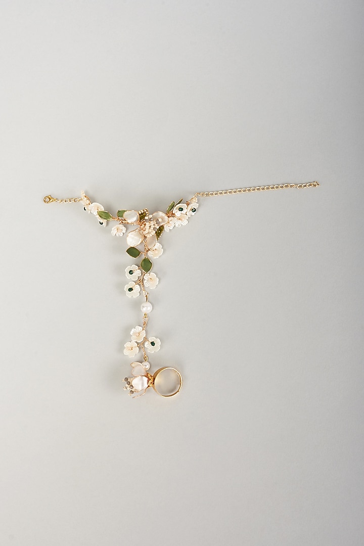 Gold Finish White Enameled Handcrafted Floral Choker Necklace Set by THE BEAUTIFUL SECRET at Pernia's Pop Up Shop