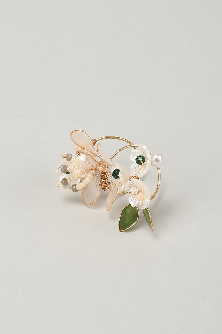 Gold Finish White Enameled Handcrafted Floral Choker Necklace Set by THE BEAUTIFUL SECRET at Pernia's Pop Up Shop