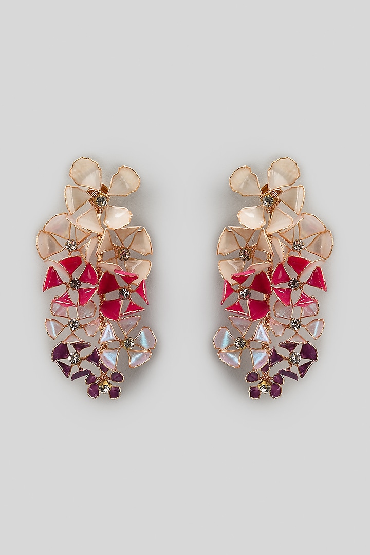 Gold Finish Enameled Handcrafted Floral Earrings by THE BEAUTIFUL SECRET at Pernia's Pop Up Shop