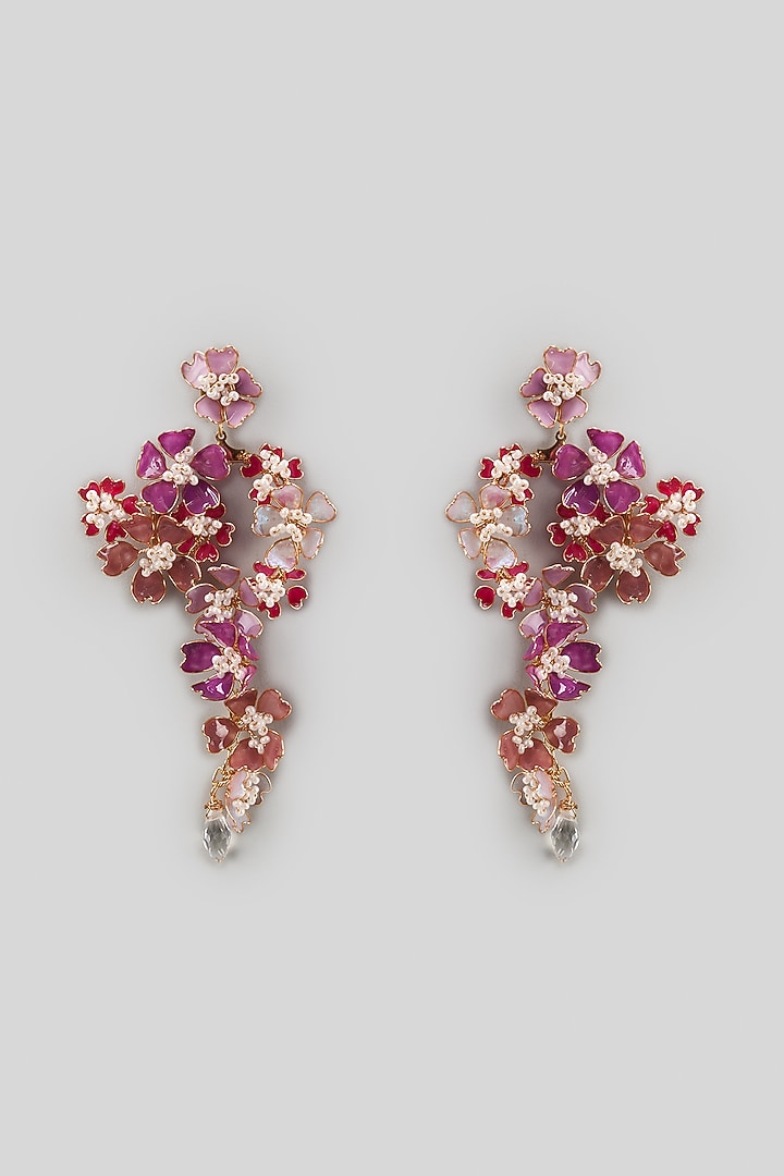 Gold Finish Enameled Handcrafted Floral Earrings by THE BEAUTIFUL SECRET at Pernia's Pop Up Shop