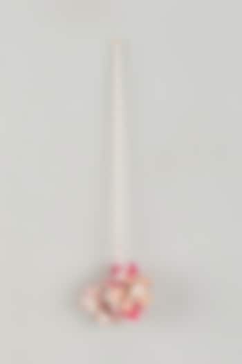 Gold Finish Pink Pearl Enameled Handcrafted Floral Maangtikka by THE BEAUTIFUL SECRET at Pernia's Pop Up Shop