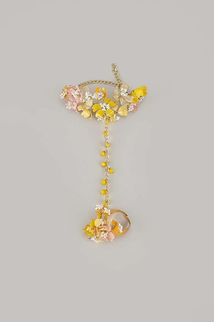 Gold Finish Floral Enameled Handcrafted Adjustable Hand Harness by THE BEAUTIFUL SECRET at Pernia's Pop Up Shop