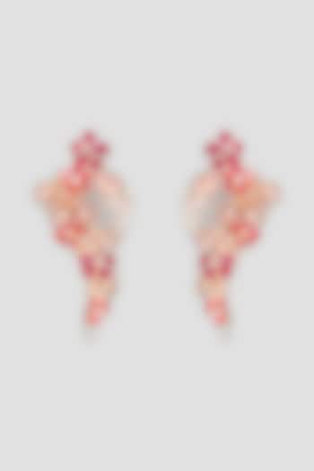 Gold Finish Pink Pearl Enameled Handcrafted Floral Hoop Earrings by THE BEAUTIFUL SECRET at Pernia's Pop Up Shop