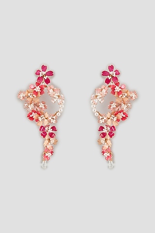 Gold Finish Pink Pearl Enameled Handcrafted Floral Hoop Earrings by THE BEAUTIFUL SECRET