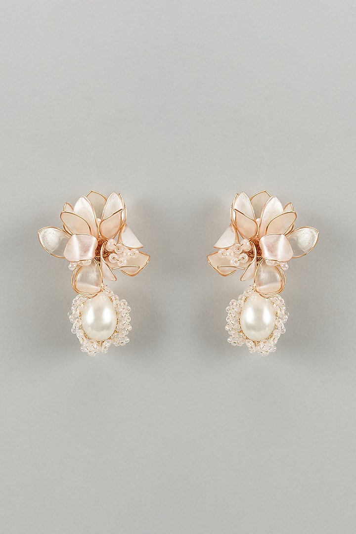 Gold Finish White Enameled Handcrafted Floral Stud Earrings by THE BEAUTIFUL SECRET at Pernia's Pop Up Shop