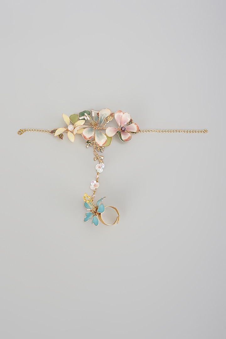 Gold Finish Multi-Colored Enameled Handcrafted Floral Hand Harness by THE BEAUTIFUL SECRET at Pernia's Pop Up Shop