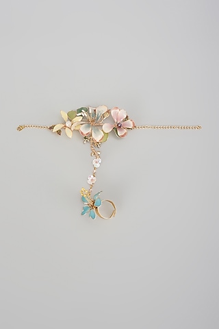 Gold Finish Multi-Colored Enameled Handcrafted Floral Hand Harness by THE BEAUTIFUL SECRET