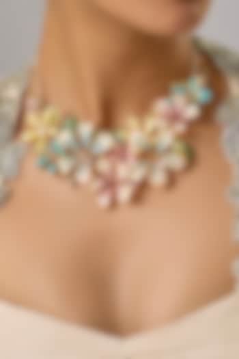 Gold Finish White Enameled Handcrafted Floral Choker Necklace by THE BEAUTIFUL SECRET at Pernia's Pop Up Shop