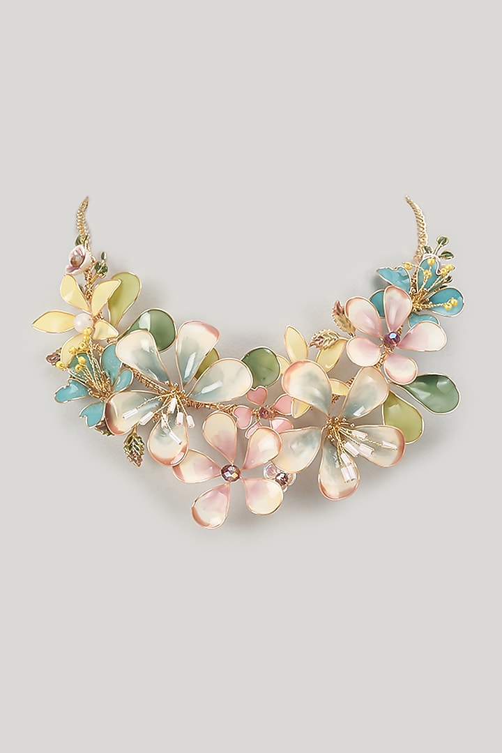 Gold Finish White Enameled Handcrafted Floral Choker Necklace by THE BEAUTIFUL SECRET at Pernia's Pop Up Shop