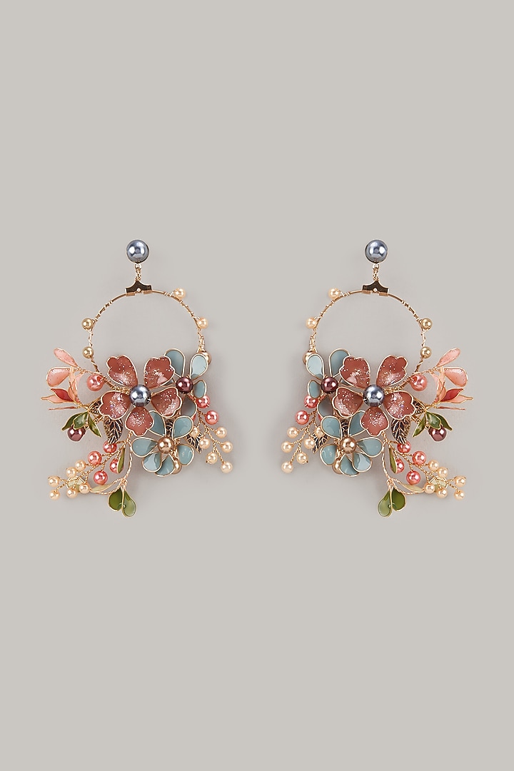 Multi-Colored Handcrafted Enameled Floral Dangler Earrings by THE BEAUTIFUL SECRET at Pernia's Pop Up Shop