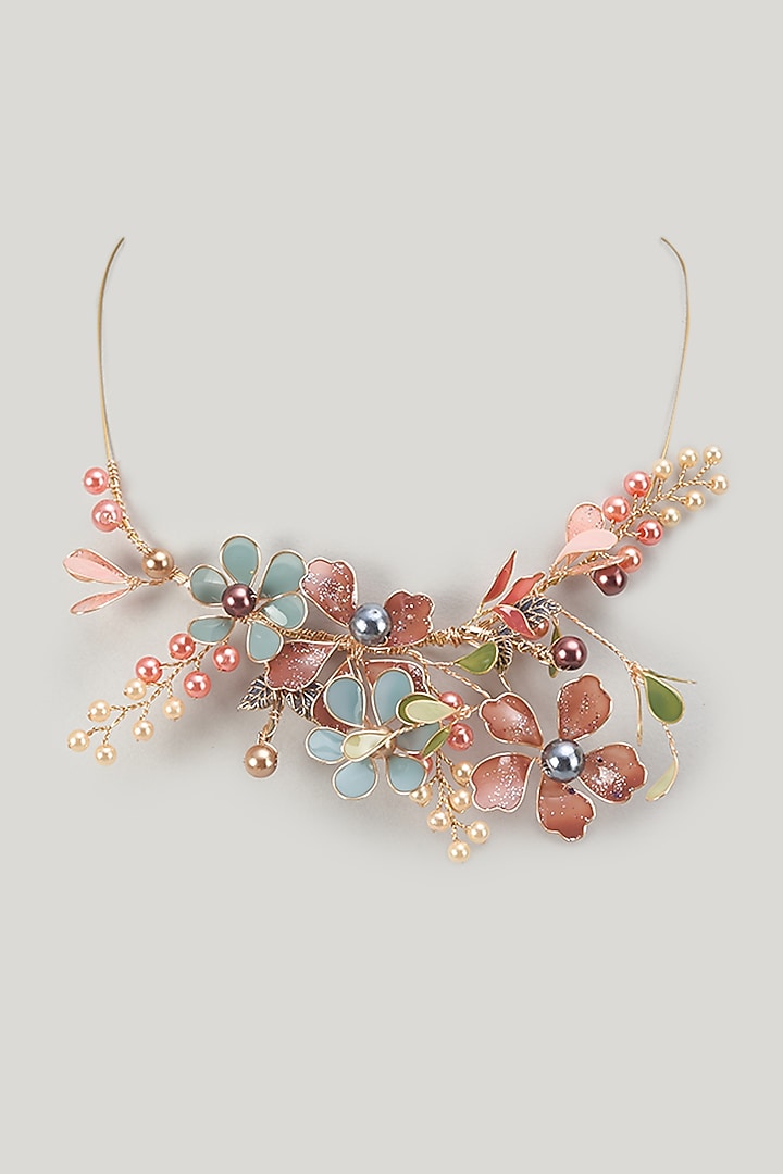 Gold Finish White Enameled Handcrafted Floral Choker Necklace by THE BEAUTIFUL SECRET at Pernia's Pop Up Shop
