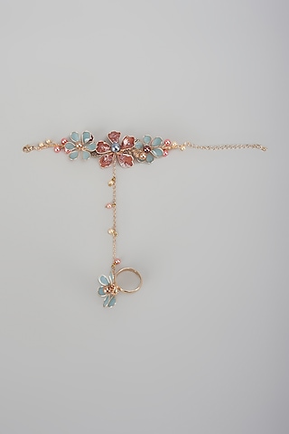 Gold Finish Peach Enameled Handcrafted Floral Hand Harness by THE BEAUTIFUL SECRET