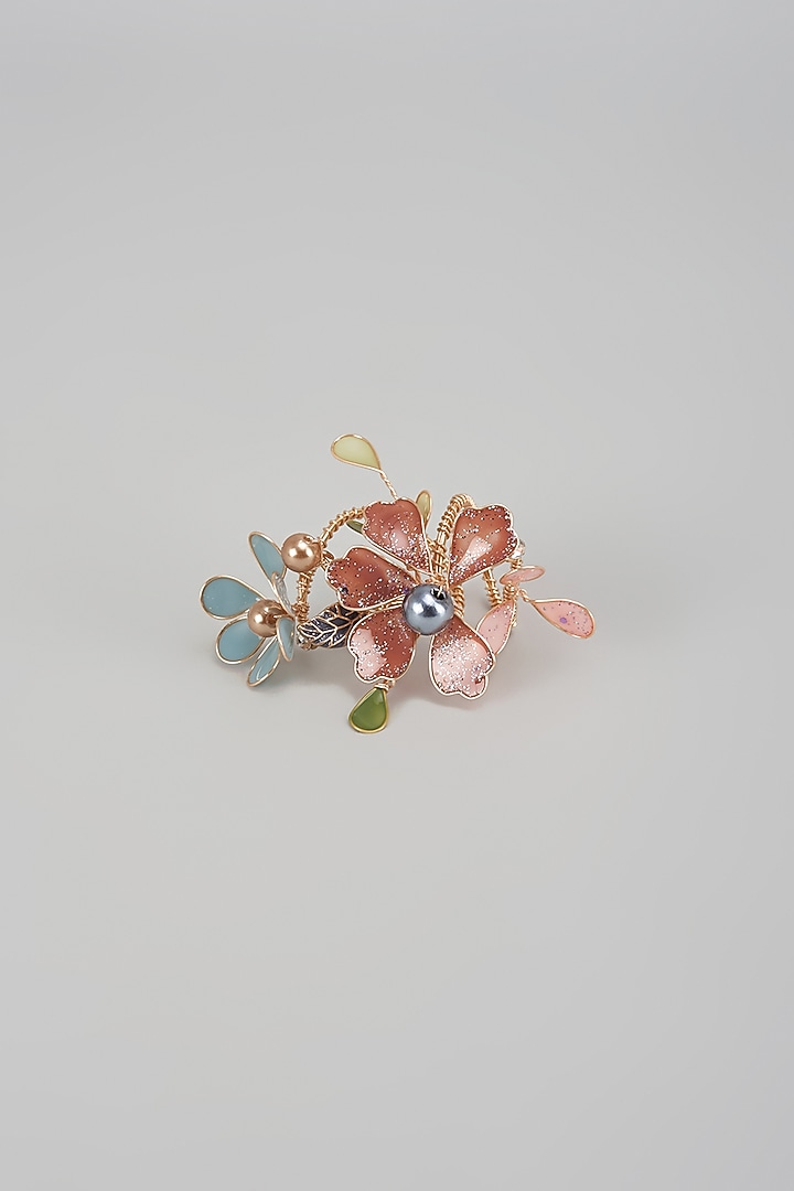 Gold Finish Peach Enameled Handcrafted Floral Ring by THE BEAUTIFUL SECRET at Pernia's Pop Up Shop