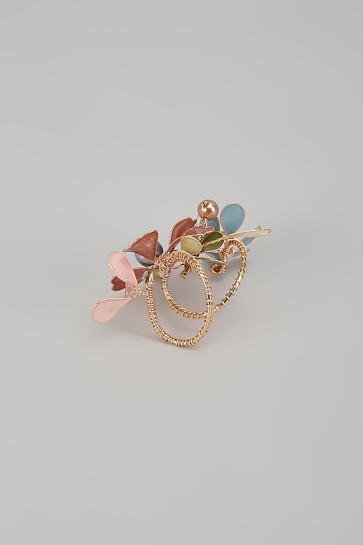 Gold Finish Peach Enameled Handcrafted Floral Ring by THE BEAUTIFUL SECRET at Pernia's Pop Up Shop
