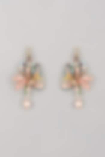 Gold Finish Multi-Colored Enameled Handcrafted Floral Dangler Earrings by THE BEAUTIFUL SECRET at Pernia's Pop Up Shop