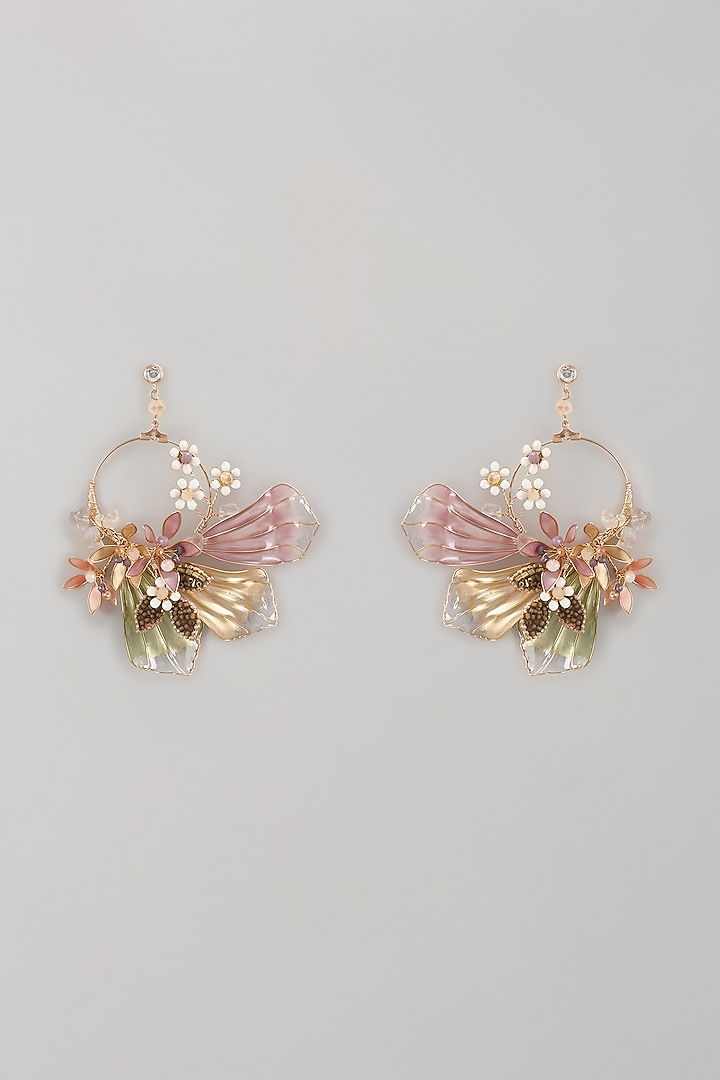 Gold Finish Multi-Colored Enameled Handcrafted Floral Dangler Earrings by THE BEAUTIFUL SECRET at Pernia's Pop Up Shop