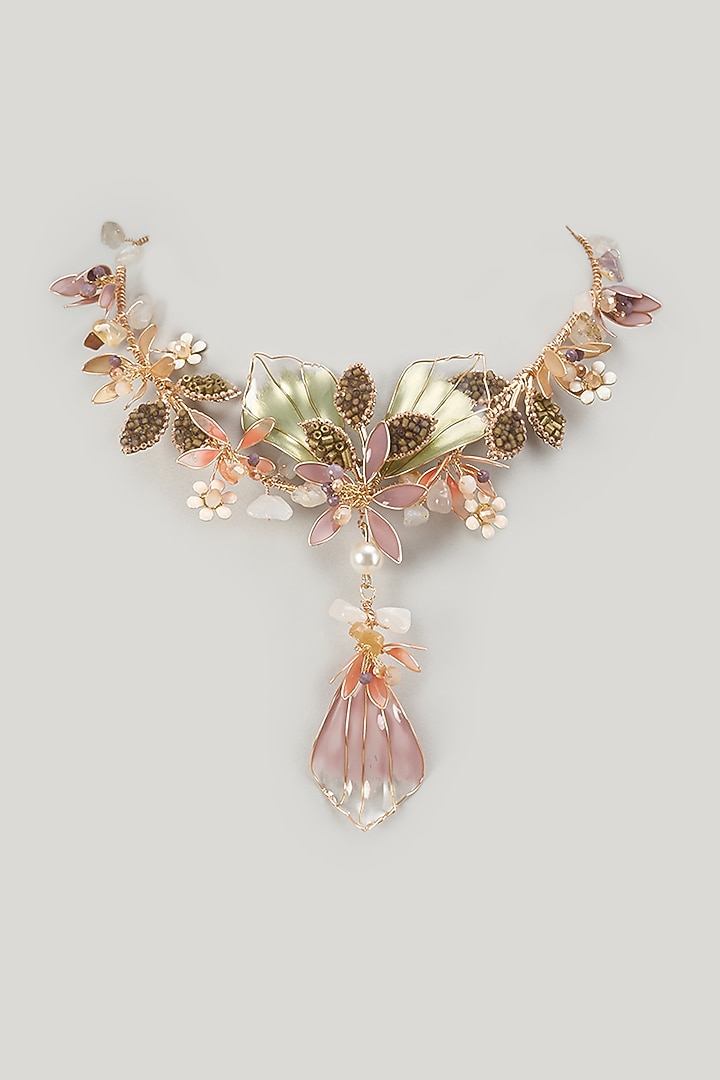 Gold Finish White Enameled Handcrafted Floral Choker Necklace by THE BEAUTIFUL SECRET at Pernia's Pop Up Shop